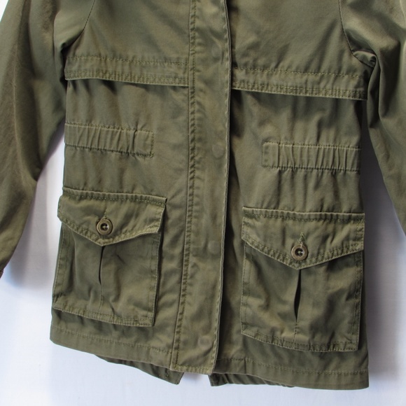 Army Green Full Zip Denim Utility Jacket Girls Size 6/7 - Picture 2 of 4